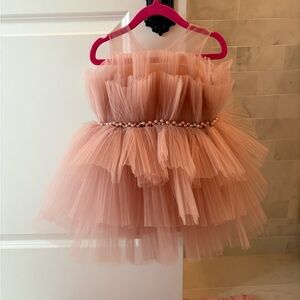 Pink Tulle Dress with Beaded Waist